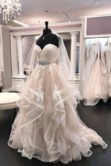 Light Champagne Tulle Lace Long Prom Dress Lace Wedding Dress