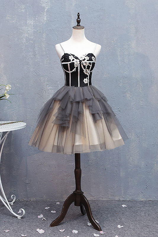 Cute Sweetheart Neck Tulle Short Prom Dress Black Homecoming Dress