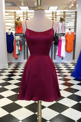 Burgundy Satin Short Prom Dress Burgundy Short Homecoming Dress