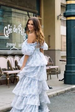 Light Blue A Line Long Tiered Corset Prom Dress