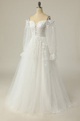 Luxurious A-Line Off-the-Shoulder White Wedding Dress with Appliques