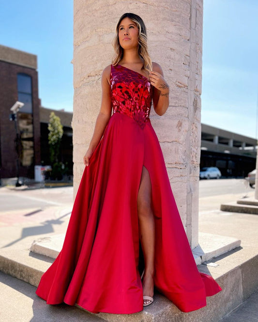 Magnolia Dressystars A Line One Shoulder Sequin Material  Long Elegant Prom Dress with Split Design