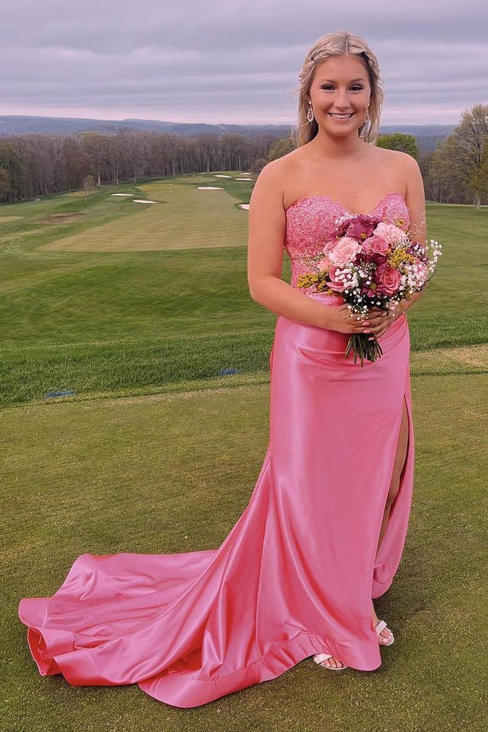 Sweetheart Fuchsia Mermaid Corset Long Prom Dress with Slit