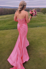 Sweetheart Fuchsia Mermaid Corset Long Prom Dress with Slit