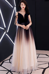 Unique Black Tulle Long Prom Dress Black Tulle Evening Dress