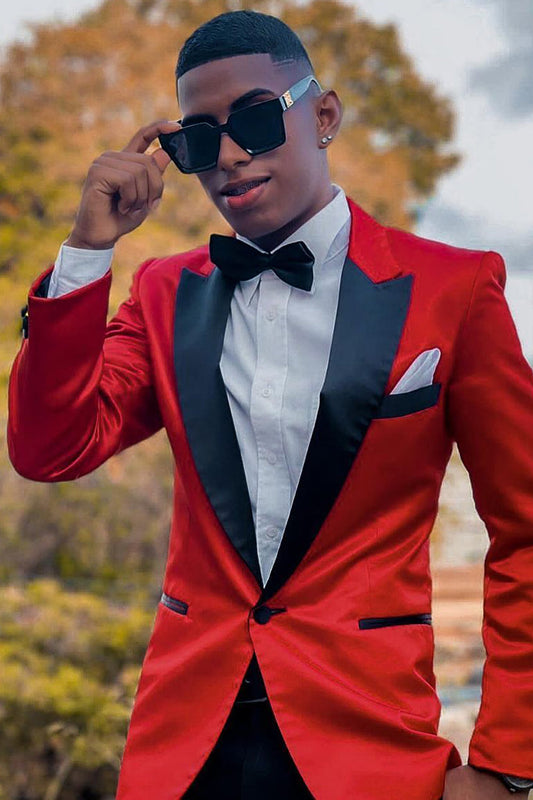 Stylish Notched Lapel Red Prom Blazer for Men