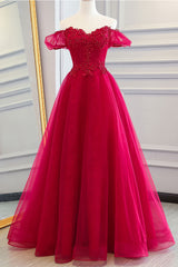 Red Tulle Long Prom Dress Red Tulle Lace Evening Dress