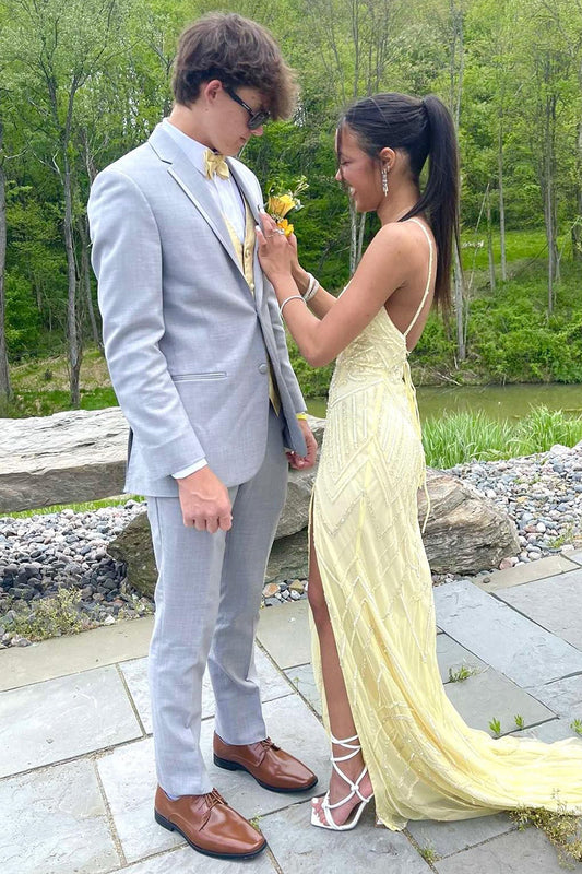 Light Grey Notched Lapel 2-Piece Prom Party Suit