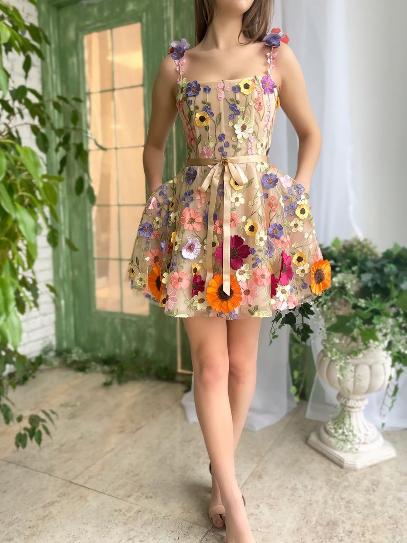 sophie pretty a line floral short homecoming dress with 3d flowers