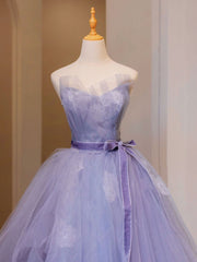 Purple Tulle Lace Long Prom Gown Purple Formal Dress