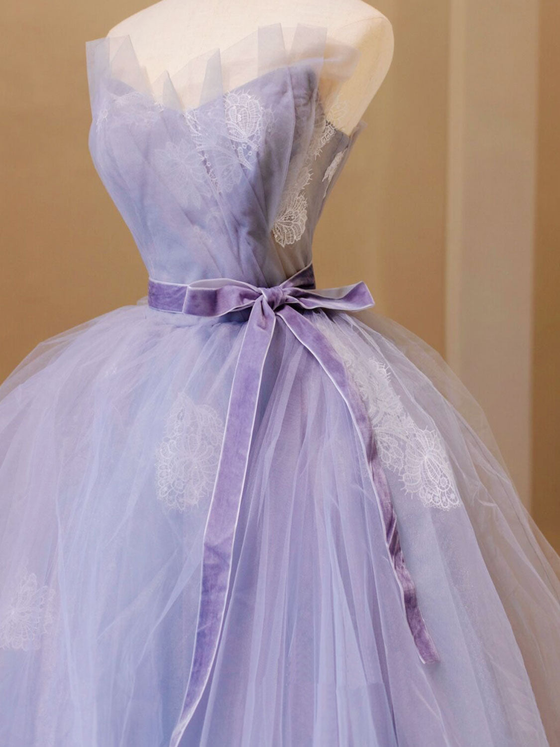 Purple Tulle Lace Long Prom Gown Purple Formal Dress