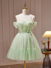 Green Sweetheart Neck Tulle Lace Short Prom Dress Green Homecoming Dress