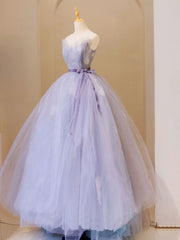 Purple Tulle Lace Long Prom Gown Purple Formal Dress