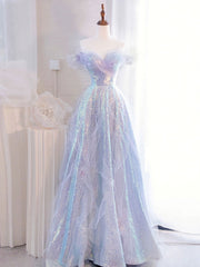 Purple Off-Shoulder Sequin Tulle Long Prom Dress Purple Formal Evening Dress