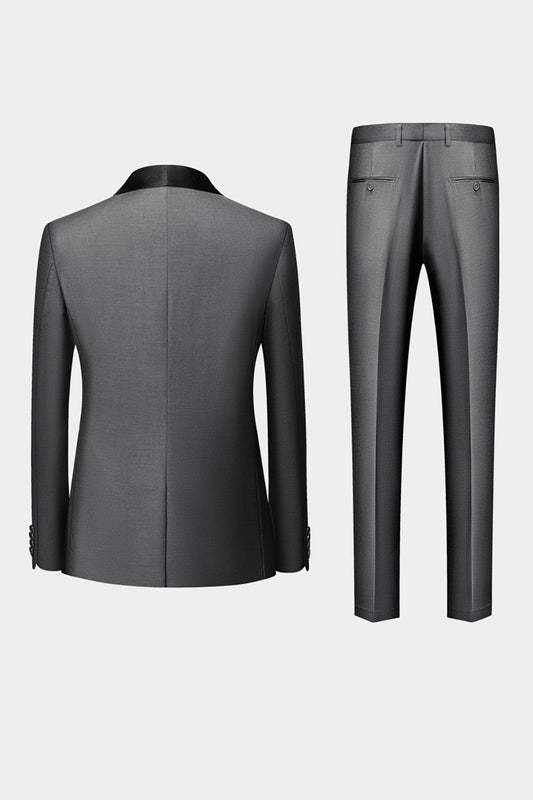 Timeless Grey Shawl Lapel Men's 3-Piece Suit