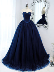 Black Sweetheart Neck Tulle Long Prom Dress Black Formal Evening Dress