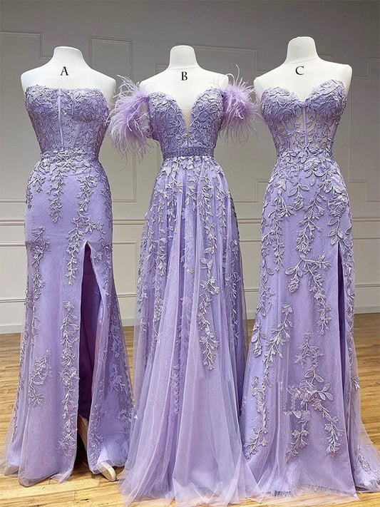 Purple Tulle Lace Long Prom Dress Purple Tulle Formal Evening Dress