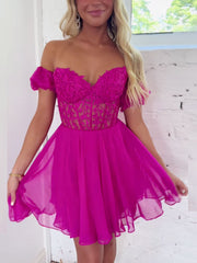 A-Line Off-Shoulder Short Prom Dress Cute Homecoming Dress