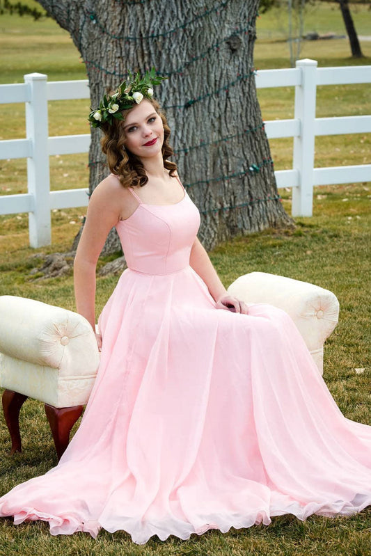 Pink Chiffon Long Prom Dress Pink Chiffon Bridesmaid Gown