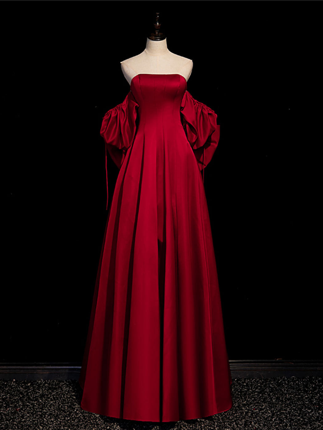 A-Line Burgundy Long Prom Dress Satin Burgundy Formal Evening Dress