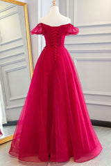 Red Tulle Long Prom Dress Red Tulle Lace Evening Dress