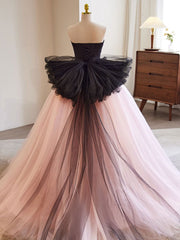 Pink A-Line Tulle Lace Long Prom Dress Pink Tulle Formal Dress