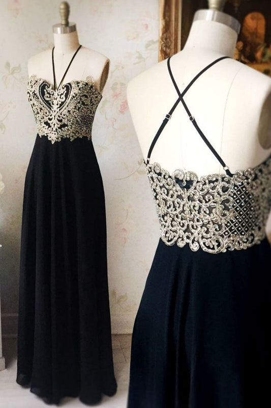 Black Sweetheart Lace Appliqu¨¦ Long Prom Dress Black Evening Dress