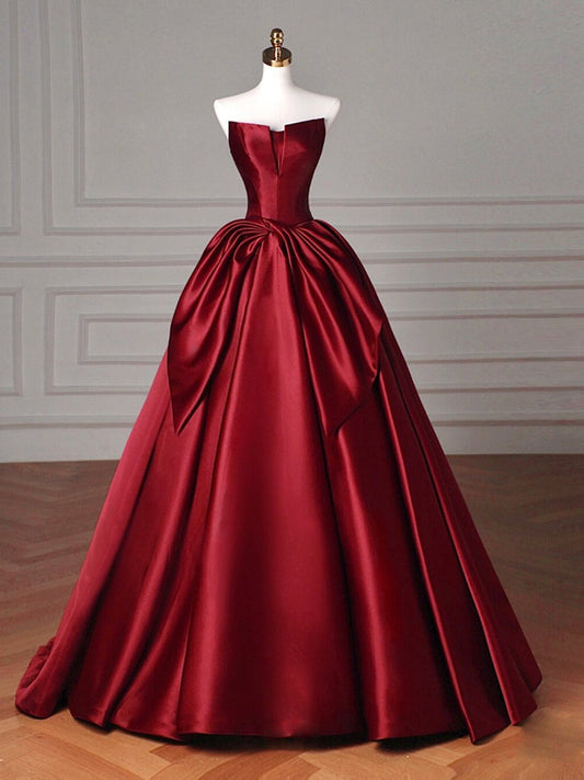 Simple Satin Burgundy Long Prom Dress Burgundy Long Formal Dress