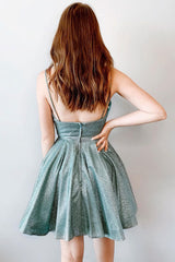 Green V-Neck Short Prom Dress Green Cocktail Dress