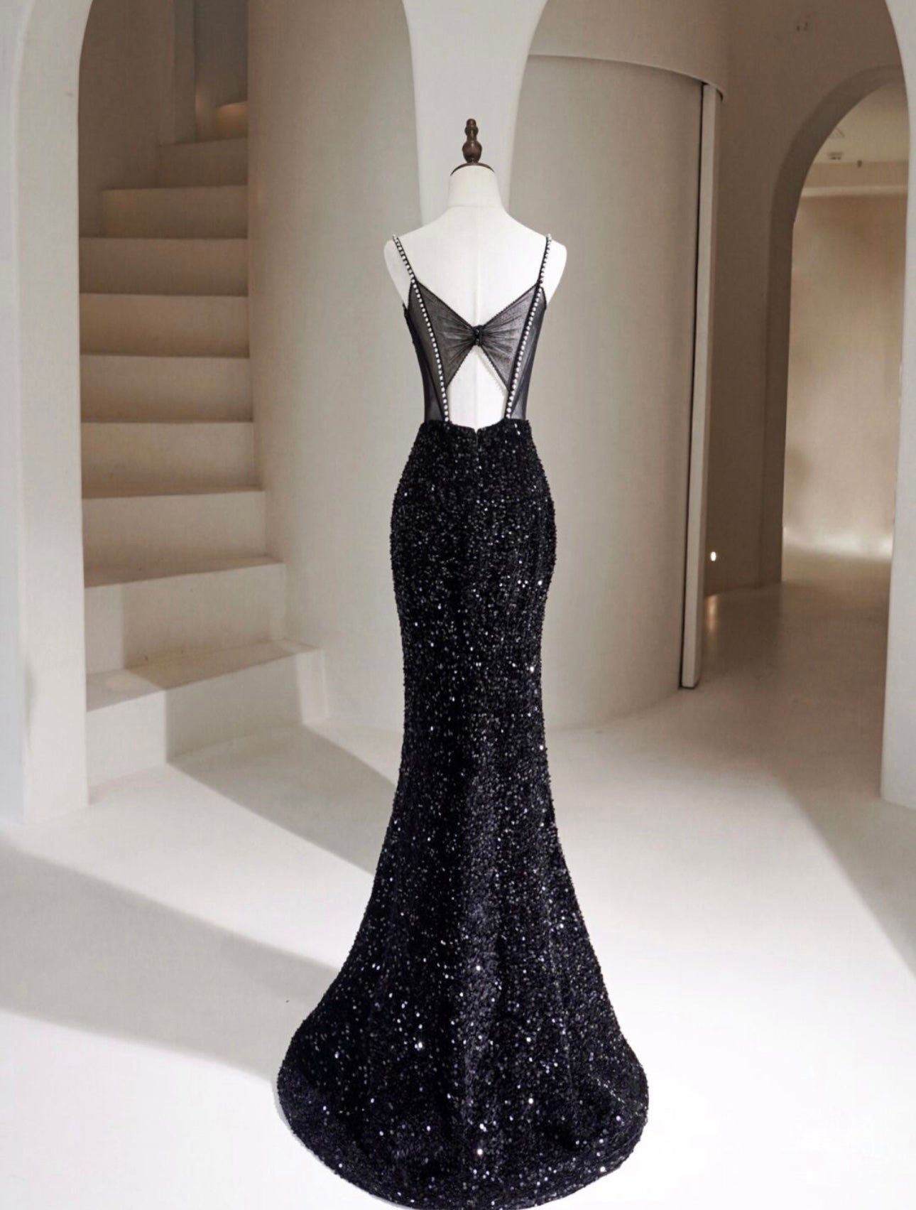 Black Mermaid Sequin Long Prom Dress Black Formal Gown