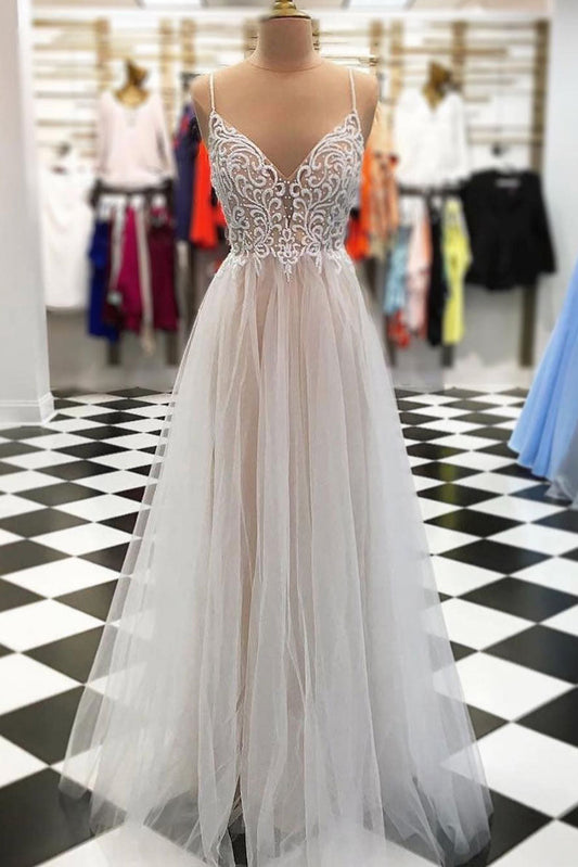 Champagne Tulle Long Prom Dress Champagne Evening Dress