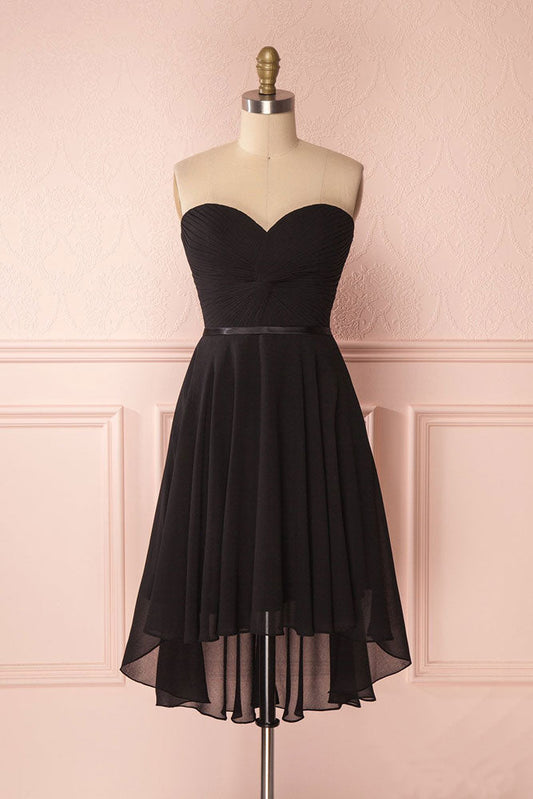 Simple Sweetheart Neck Chiffon Short Prom Dress Black Homecoming Dress