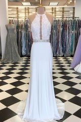 Unique White Mermaid Long Prom Dress White Evening Gown