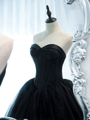 Black Sweetheart Neck Tulle Long Prom Dress Black Formal Evening Dress