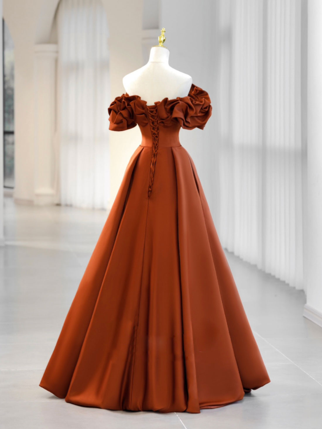 Simple A-Line Satin Orange Long Prom Dress Orange Formal Evening Dress