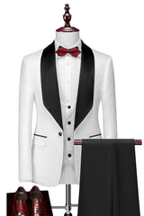 Elegant Shawl Lapel White 3-Piece Men's Suit