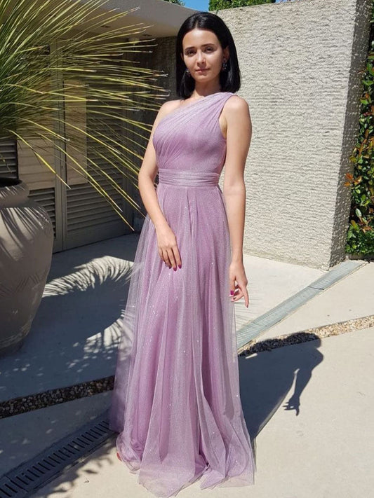 Simple Purple Tulle Long Prom Dress Purple Evening Dress