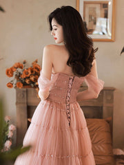 A-Line Pink Off-Shoulder Long Prom Dress Pink Long Formal Dress