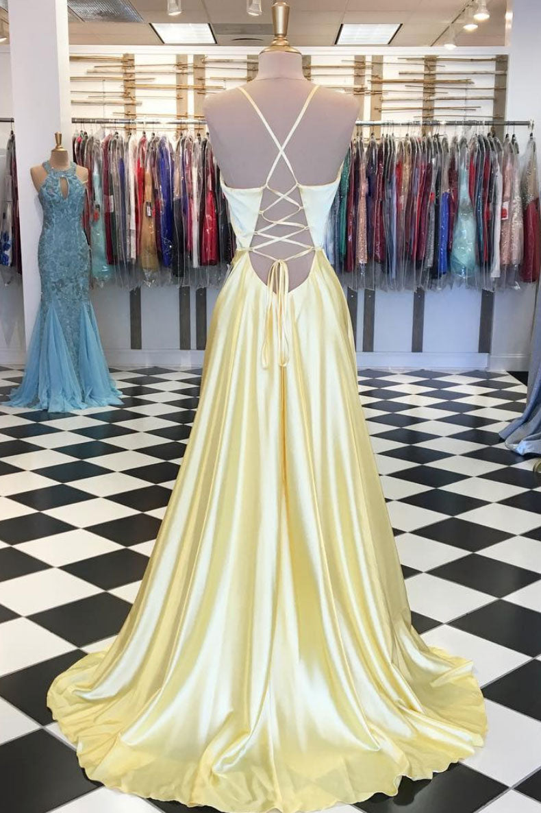 Simple Yellow Satin Long Prom Dress Yellow Evening Dress