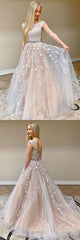 Champagne Tulle Lace Long Prom Dress Champagne Evening Dress