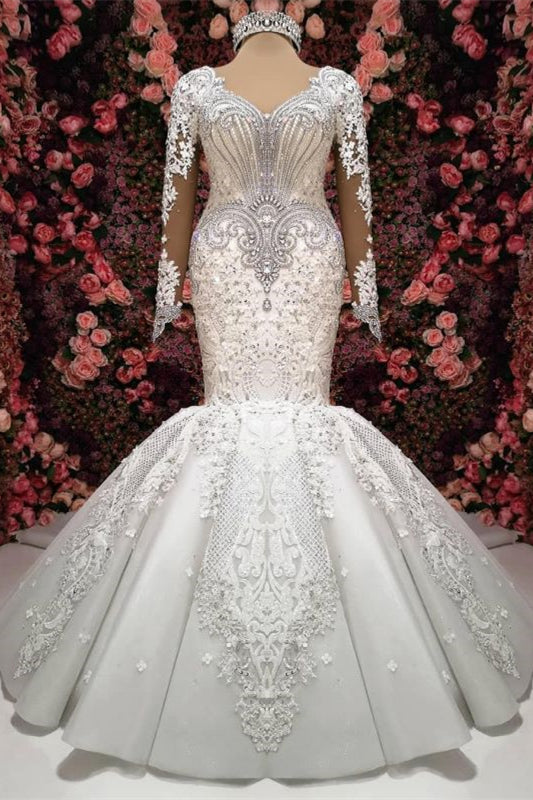 Elegant Sweetheart Long Sleeve Lace Mermaid Wedding Dress with Beading