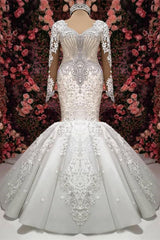 Elegant Sweetheart Long Sleeve Lace Mermaid Wedding Dress with Beading