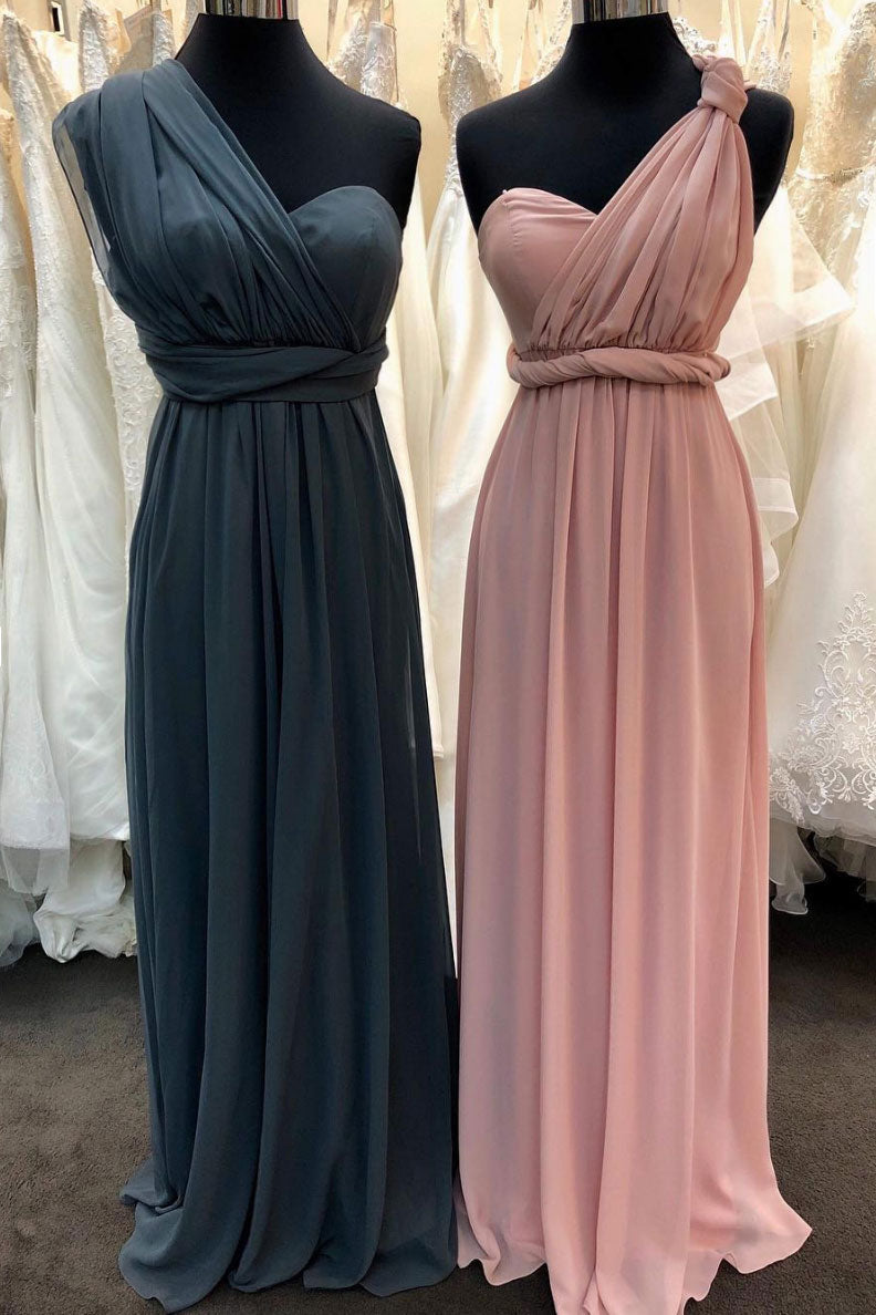 Simple One Shoulder Chiffon Long Prom Dress Bridesmaid Dress