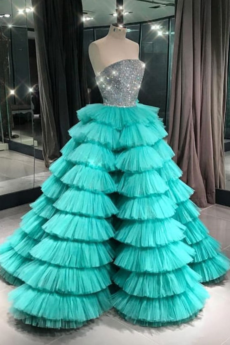 Green Sweetheart Tulle Long Prom Dress Green Evening Dress