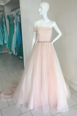 Simple Champagne Tulle Long Prom Dress Champagne Evening Dress