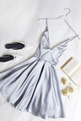 Light Blue V-Neck Short Prom Dress Blue Homecoming Dress