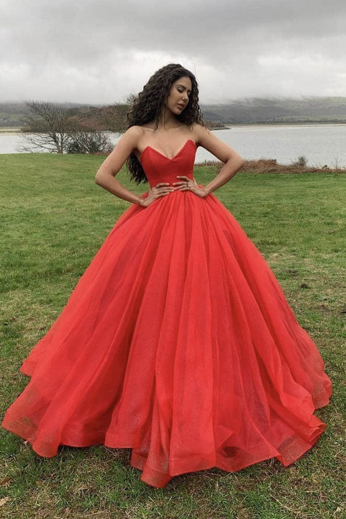 Red Sweetheart Tulle Long Prom Dress Red Formal Dress