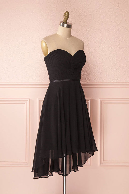 Simple Sweetheart Neck Chiffon Short Prom Dress Black Homecoming Dress