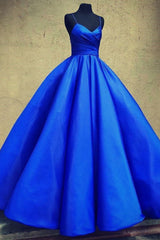 Blue Sweetheart Satin Long Prom Dress Blue Formal Dress