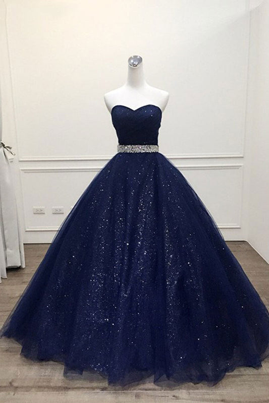 Dark Blue Tulle Long Prom Dress Blue Evening Dress